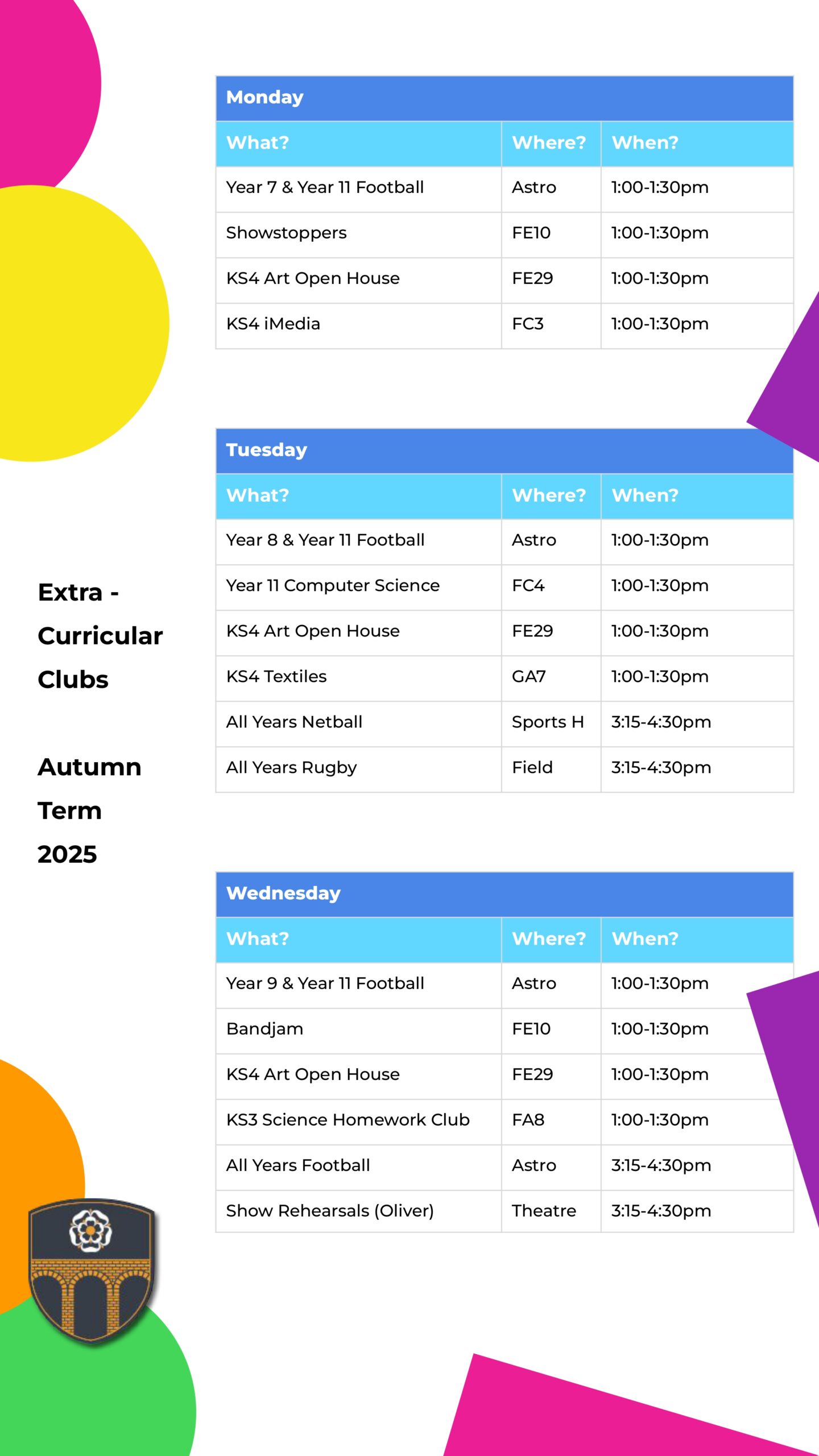 Autumn Term Extra Curricular 1